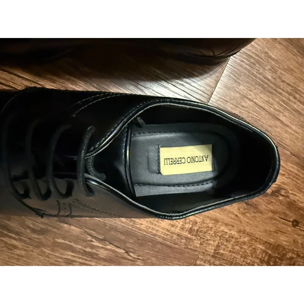 Antonio Cerrelli Mens Black Cap Toe Oxford Dress Shoes Lace Up Leather Sz 10.5‎